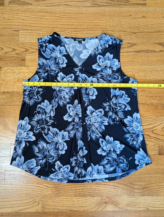 Roz & Ali Navy Blue Floral Sleeveless Blouse V-Neck Pleated Front Size L - Picture 3 of 7